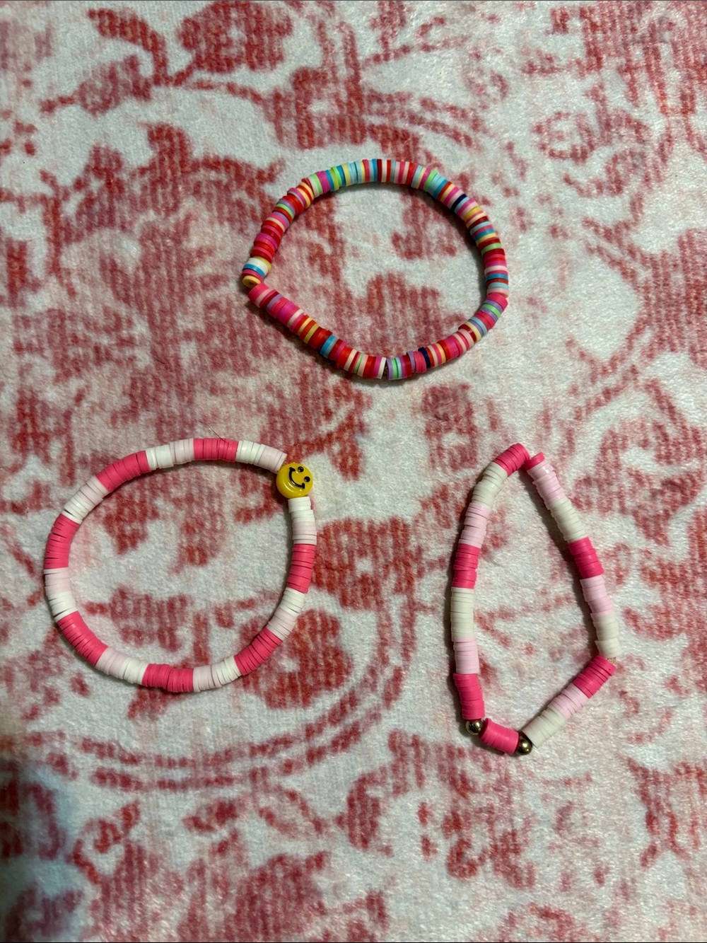 Kids Pink & Multicolor Beaded Stretch Bracelets Set - Cute Smile Charm